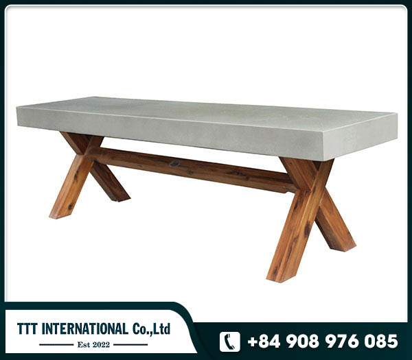 Wood X frame legs with concrete top bench outdoor furniture